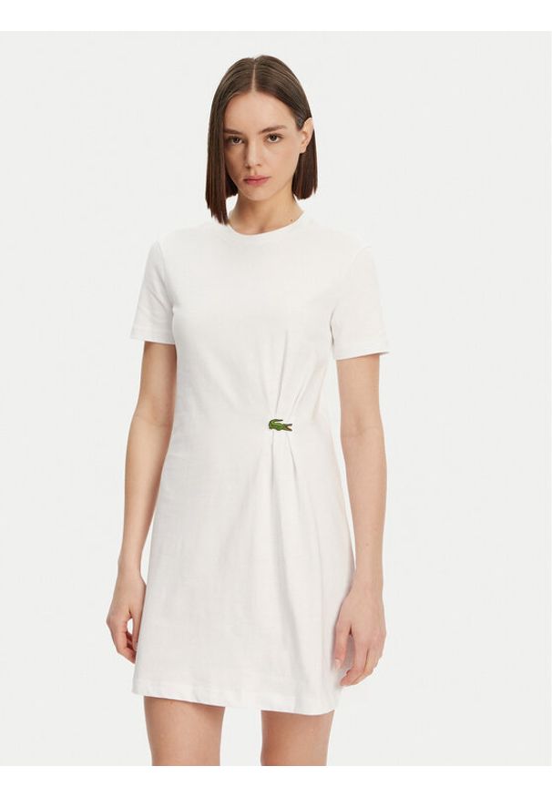 Lacoste Sukienka codzienna EF0583 Biały Regular Fit. Okazja: na co dzień. Kolor: biały. Materiał: bawełna. Typ sukienki: proste. Styl: casual