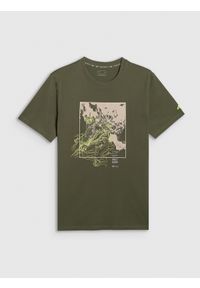 4f - 4F T-shirt regular z nadrukiem męski - khaki XL. Okazja: na co dzień. Kolor: oliwkowy, brązowy, wielokolorowy. Materiał: dzianina, bawełna, materiał. Wzór: nadruk. Styl: casual #1