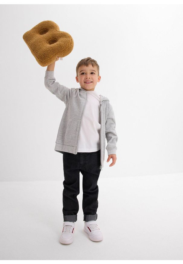 bonprix - Jeansy ze stretchem i regulowanym paskiem, proste nogawki, slim fit. Kolor: czarny