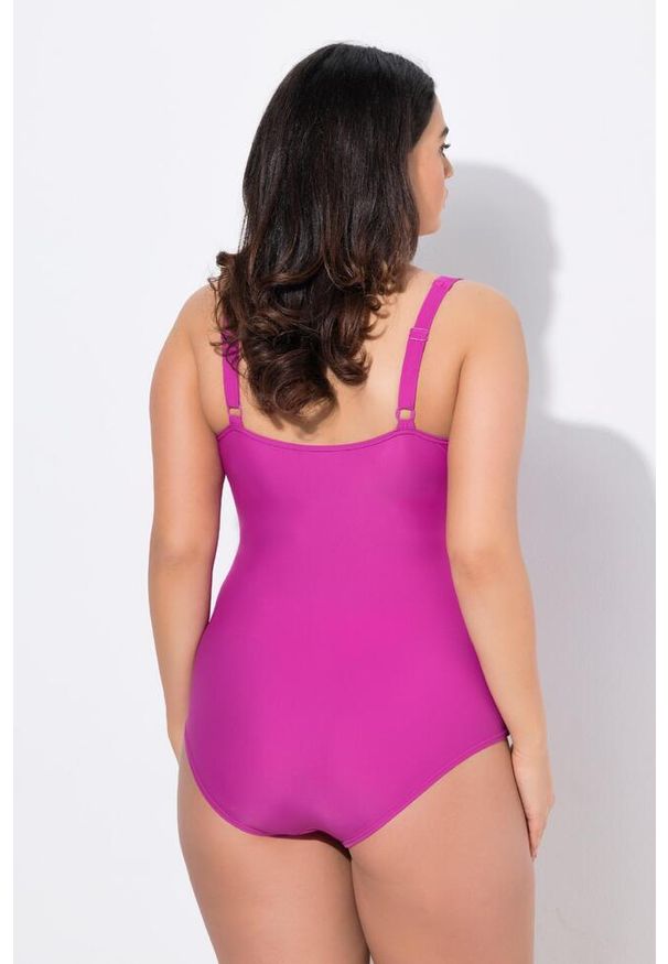 ULLA POPKEN - Damski Strój kąpielowy marszczenie fiszbina bez miękkich miseczek. Kolekcja: plus size. Kolor: fioletowy. Materiał: elastan, poliamid, materiał