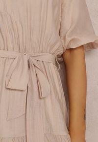 Renee - Beżowa Sukienka Kharon. Kolor: beżowy. Materiał: materiał, tkanina. Długość: mini