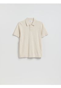 Reserved - Sweter polo z bawełną - beżowy. Typ kołnierza: polo. Kolor: beżowy. Materiał: bawełna #1