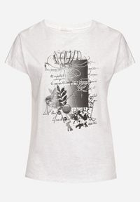 Born2be - Jasnoszary Bawełniany T-shirt z Metalicznym Nadrukiem Farilna. Okazja: na co dzień. Kolor: szary. Materiał: bawełna. Wzór: nadruk. Styl: casual #5