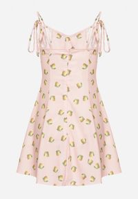 Born2be - Różowa Sukienka na Wiązanych Ramiączkach w Cytryny Efrunea. Kolor: różowy. Długość rękawa: na ramiączkach. Sezon: lato. Typ sukienki: rozkloszowane #6
