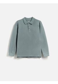 Reserved - Bawełniany longsleeve polo - morski. Typ kołnierza: polo. Kolor: morski. Materiał: bawełna. Długość rękawa: długi rękaw