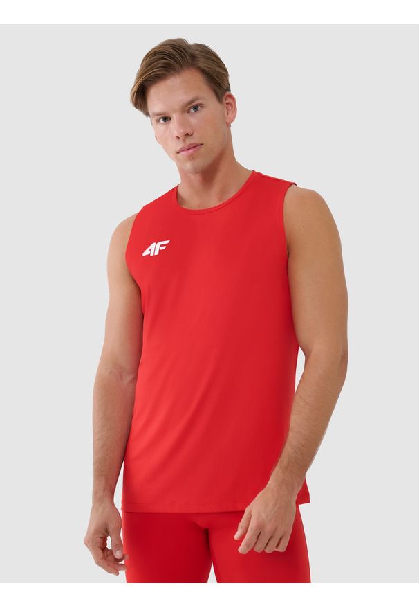 4f - 4F Tank top treningowy szybkoschnący męski - czerwony 3XL. Kolor: czerwony. Materiał: dzianina, włókno, syntetyk, materiał, elastan. Wzór: gładki, ze splotem, jednolity. Sport: fitness