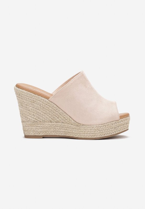 Born2be - Beżowe Klapki Peep Toe na Plecionym Koturnie Esadima. Nosek buta: otwarty. Kolor: beżowy. Obcas: na koturnie