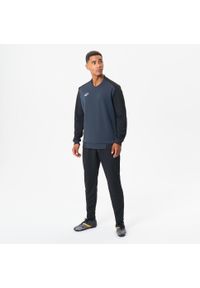 KIPSTA - Bluza do piłki nożnej T100. Typ kołnierza: dekolt w kształcie V. Kolor: czarny, szary, wielokolorowy. Materiał: poliester, prążkowany, materiał, tkanina, elastan. Sport: piłka nożna, fitness