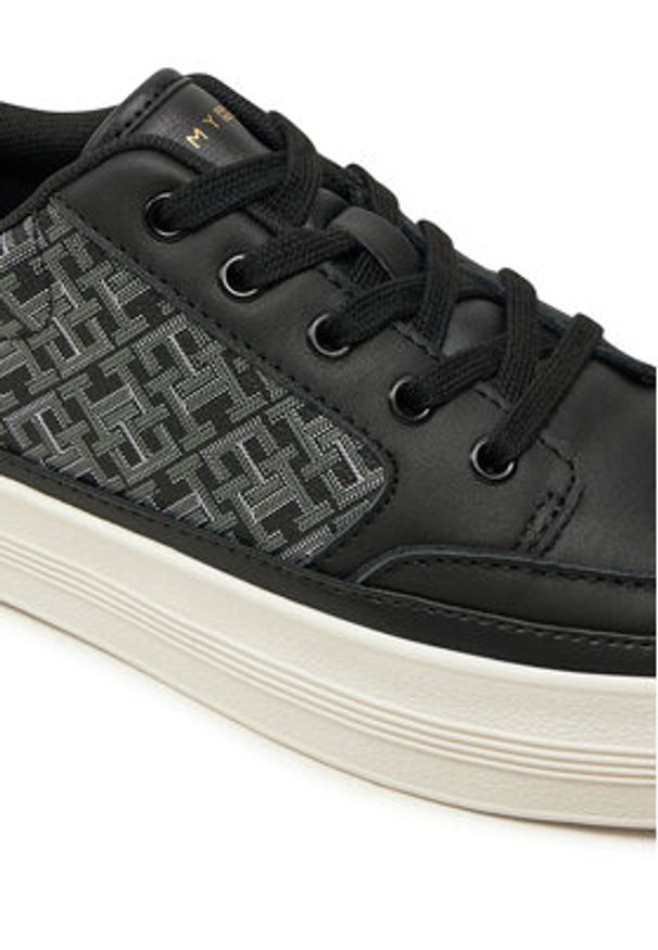 TOMMY HILFIGER - Tommy Hilfiger Sneakersy Vulc Leather Sneaker Monogram FW0FW08331 Czarny. Kolor: czarny. Materiał: skóra