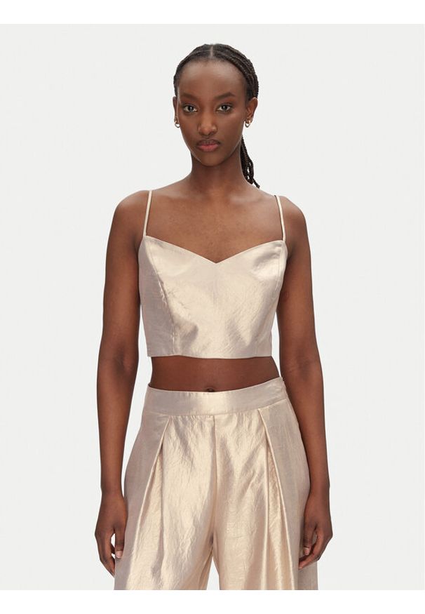 ACCESS FASHION Top 53-2021-922 Złoty Slim Fit. Kolor: złoty. Materiał: syntetyk