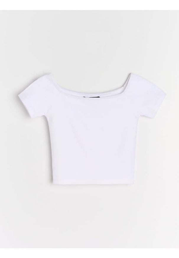 Sinsay - Crop top z krótkim rękawem - biały. Kolor: biały. Długość rękawa: krótki rękaw. Długość: krótkie