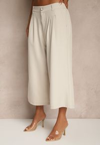 Renee - Jasnobeżowe Eleganckie Spodnie Typu Culottes Silunea. Okazja: na co dzień, na spotkanie biznesowe, do pracy. Kolor: beżowy. Styl: elegancki #4