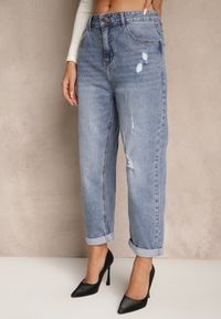 Renee - Niebieskie Jeansy o Fasonie Boyfriend z Ozdobnymi Przetarciami Orrilena. Okazja: na co dzień. Kolor: niebieski. Styl: klasyczny, casual #4