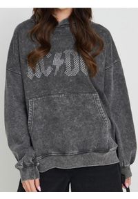Sinsay - Bluza hoodie z efektem sprania AC/DC - czarny. Kolor: czarny