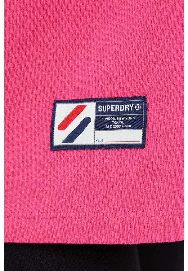 Superdry t-shirt bawełniany kolor fioletowy. Kolor: fioletowy. Materiał: bawełna. Wzór: aplikacja
