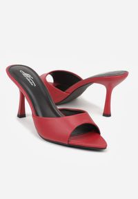Renee - Bordowe Klapki na Szpilce ze Szpiczastym Odkrytym Noskiem Sewnila. Nosek buta: szpiczasty. Kolor: czerwony. Materiał: jeans, koronka. Obcas: na szpilce. Styl: elegancki, wizytowy #3