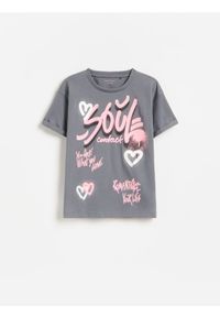 Reserved - T-shirt z nadrukiem - ciemnoszary. Kolor: szary. Materiał: bawełna. Wzór: nadruk #1