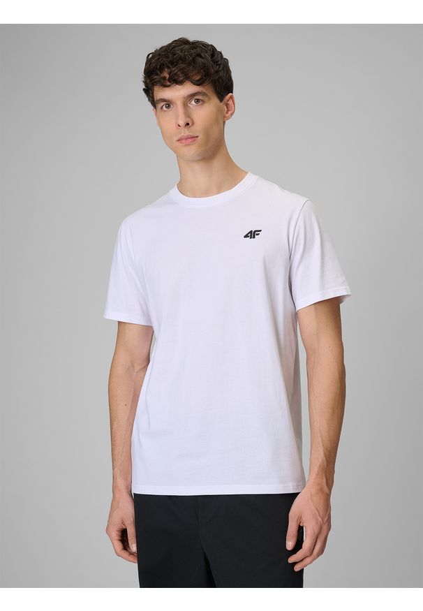 4f - 4F T-shirt regular gładki męski - biały XL. Okazja: na co dzień. Kolor: biały. Materiał: jeans, materiał. Wzór: gładki. Styl: casual, klasyczny