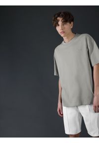 4f - T-shirt oversize z bawełny organicznej męski 4F x Robert Lewandowski. Kolor: szary. Materiał: bawełna. Długość: długie. Wzór: nadruk