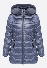 Born2be - Granatowa Kurtka z Pikowanymi Przeszyciami i Odpinanym Futerkiem przy Kapturze Vensie. Okazja: na co dzień. Kolekcja: plus size. Kolor: niebieski. Materiał: futro. Styl: elegancki, casual, klasyczny #6