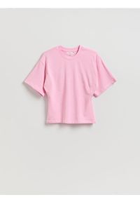 Reserved - Taliowany t-shirt - różowy. Kolor: różowy. Materiał: bawełna
