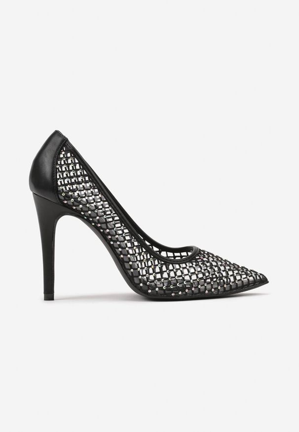 Renee - Czarne Szpilki z Eleganckiej Siateczki z Cyrkoniami Merilinea. Kolor: czarny. Obcas: na szpilce. Styl: elegancki. Wysokość obcasa: średni