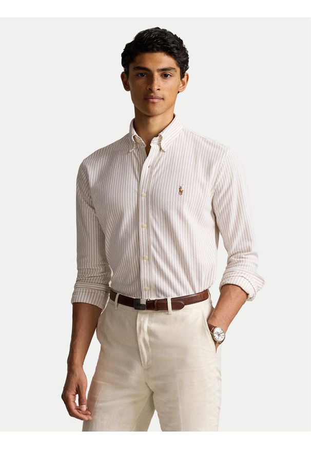 Polo Ralph Lauren Koszula 710934575003 Beżowy Slim Fit. Typ kołnierza: polo. Kolor: beżowy. Materiał: bawełna