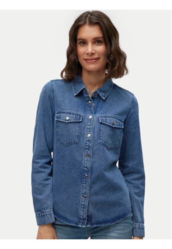 Vero Moda Koszula jeansowa Jennie 10313726 Granatowy Regular Fit. Kolor: niebieski. Materiał: bawełna