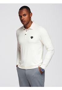 Ombre Clothing - Koszulka polo z długim rękawem zapinana na eleganckie, brandowane guziki – kremowa V2 - Rozmiar: XXL. Okazja: na co dzień. Typ kołnierza: polo. Kolor: kremowy. Materiał: nylon, elastan, skóra, dzianina. Długość rękawa: długi rękaw. Długość: długie. Styl: elegancki