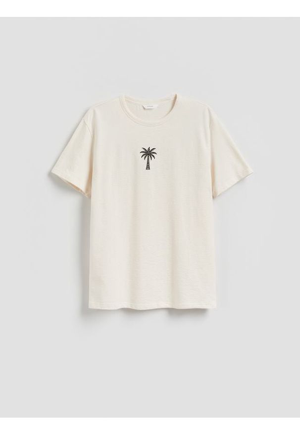 Reserved - T-shirt comfort z nadrukiem - złamana biel. Materiał: bawełna, dzianina. Wzór: nadruk