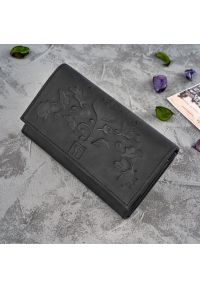 Portfel skórzany PAOLO PERUZZI T-44-BL czarny. Kolor: czarny. Materiał: skóra. Wzór: kwiaty #1