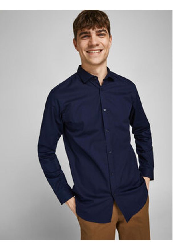 Jack & Jones - Jack&Jones Koszula 12201905 Granatowy Slim Fit. Kolor: niebieski. Materiał: bawełna