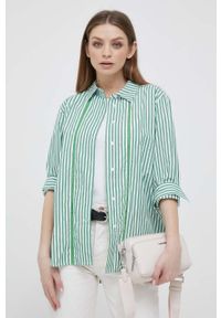 TOMMY HILFIGER - Tommy Hilfiger koszula bawełniana damska kolor zielony relaxed z kołnierzykiem klasycznym. Typ kołnierza: kołnierzyk klasyczny. Kolor: zielony. Materiał: bawełna. Długość: długie. Styl: klasyczny #1