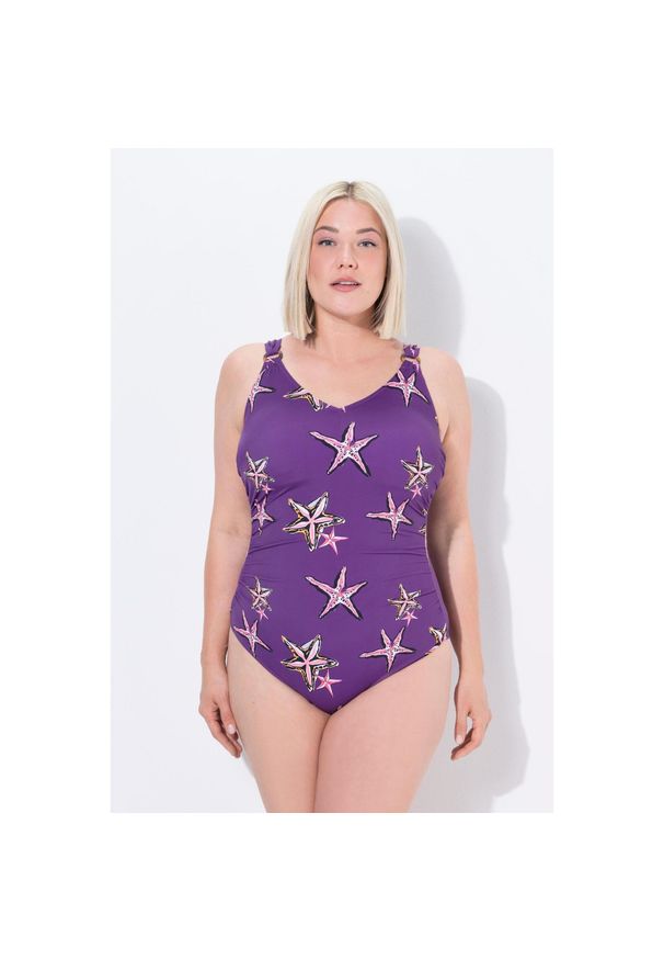 ULLA POPKEN - Damskie Strój kąpielowy rozgwiazdy miękkie miseczki dekolt w serek. Kolekcja: plus size. Kolor: fioletowy. Materiał: poliamid, poliester, materiał, elastan