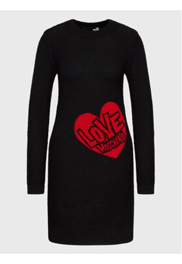 Love Moschino - LOVE MOSCHINO Sukienka dzianinowa WSE0810X A125 Czarny Regular Fit. Kolor: czarny. Materiał: wełna
