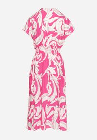 Born2be - Różowa Sukienka z Bawełny Ozdobiona Guzikami i Geometrycznym Wzorem Talissea. Okazja: na co dzień. Typ kołnierza: dekolt w kształcie V. Kolor: różowy. Materiał: bawełna. Wzór: geometria, aplikacja. Sezon: lato. Styl: casual #6