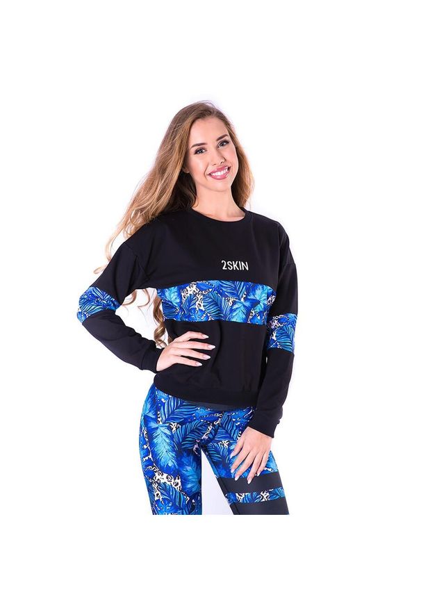 2SkIN - Bluza sportowa na fitness damska 2skin Logo Tropicana Czarna. Kolor: czarny. Materiał: elastan, bawełna. Sport: fitness