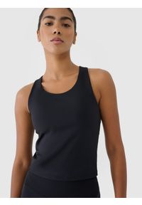 4f - 4F Top treningowy szybkoschnący damski - czarny S. Kolor: czarny. Materiał: elastan, materiał, włókno, dzianina, syntetyk. Długość rękawa: na ramiączkach. Wzór: ze splotem, gładki, jednolity. Sport: fitness #2