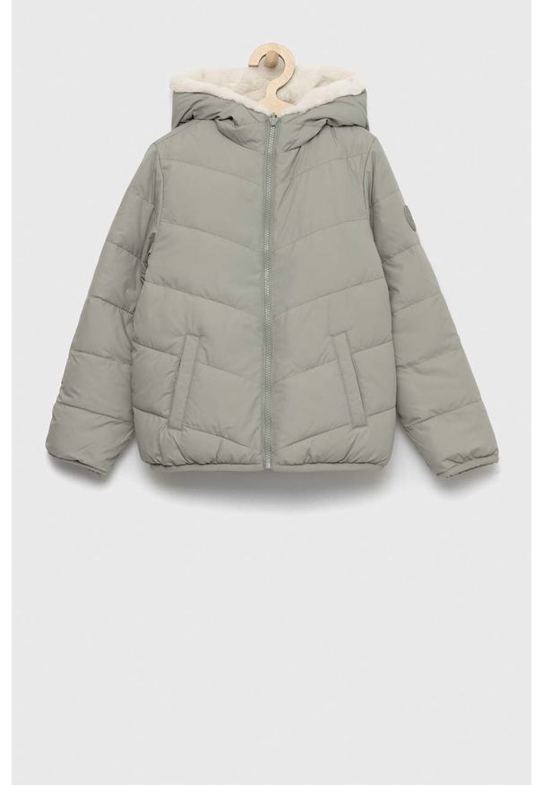Abercrombie & Fitch kurtka dwustronna dziecięca kolor zielony. Okazja: na co dzień. Typ kołnierza: kaptur. Kolor: zielony. Materiał: poliester. Styl: casual