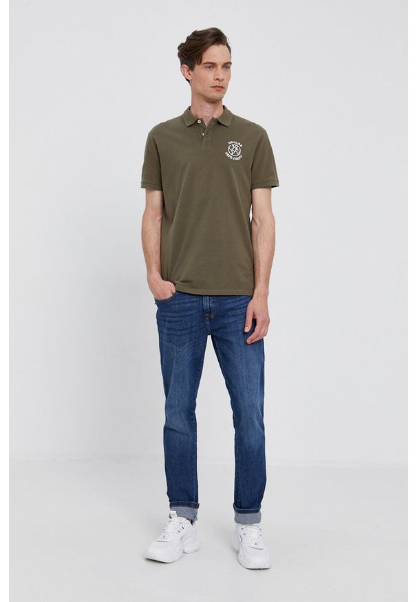 Pepe Jeans - Polo DARRYL. Okazja: na co dzień. Typ kołnierza: polo. Kolor: zielony. Materiał: dzianina. Długość: krótkie. Wzór: gładki. Styl: casual