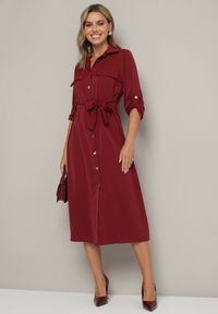 Born2be - Bordowa Koszulowa Sukienka z Eleganckimi Guzikami i Wiązanym Paskiem w Talii Kortella. Okazja: na spotkanie biznesowe, na co dzień. Typ kołnierza: dekolt w serek. Kolor: czerwony. Długość rękawa: długi rękaw. Typ sukienki: koszulowe. Styl: elegancki #7