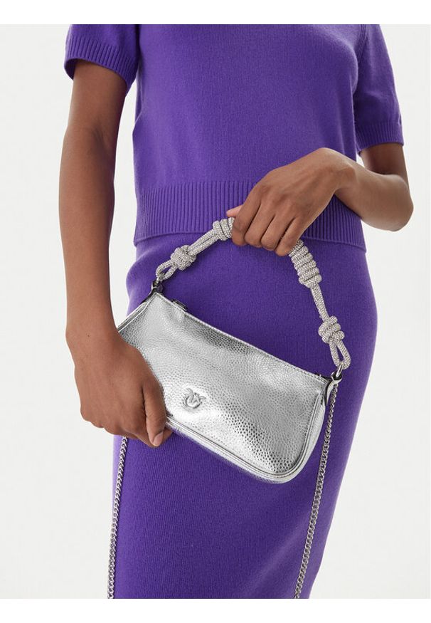 Pinko - PINKO Torebka Half Moon Baguette Mini AI 25-26 PLTT 105915 A2WD Srebrny. Kolor: srebrny. Materiał: skórzane