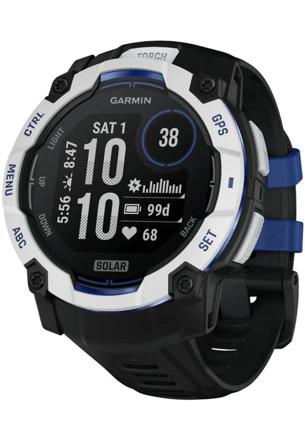 GARMIN - Zegarek sportowy Garmin Instinct 3 Solar - 50mm Czarno-biały (010-02935-03). Kolor: czarny, biały, wielokolorowy. Styl: sportowy