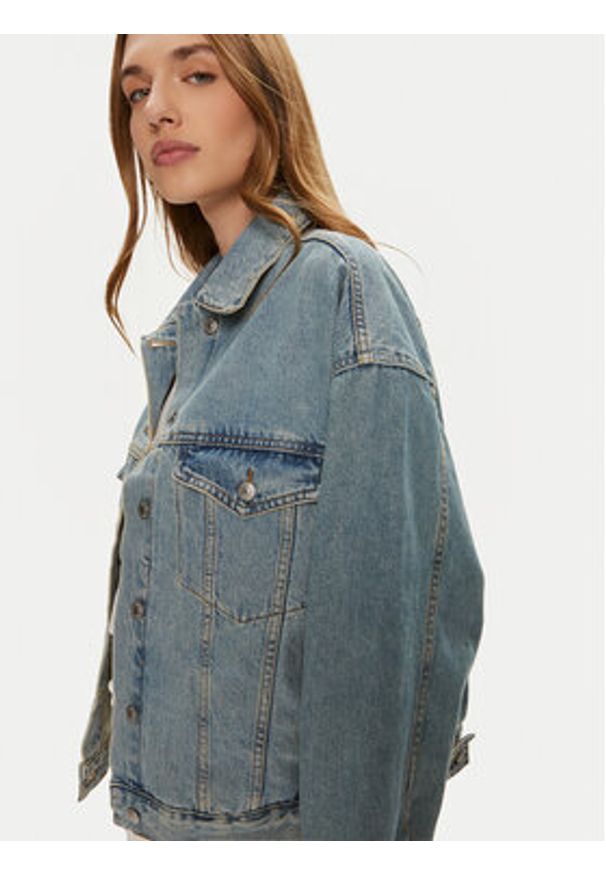 Gina Tricot Kurtka jeansowa 22124 Niebieski Loose Fit. Kolor: niebieski. Materiał: bawełna