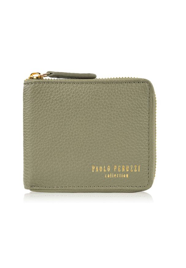 PAOLO PERUZZI - Portfel damski skórzany mały zielony w orientacji poziomej z RFID Paolo Peruzzi KV-04-GR. Kolor: zielony. Materiał: skóra