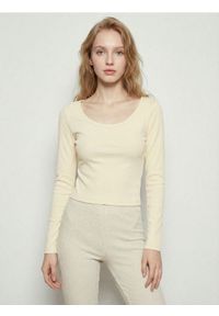 Sinsay - Bawełniana bluzka z długim rękawem - żółty. Kolor: żółty. Materiał: bawełna. Długość rękawa: długi rękaw. Długość: długie