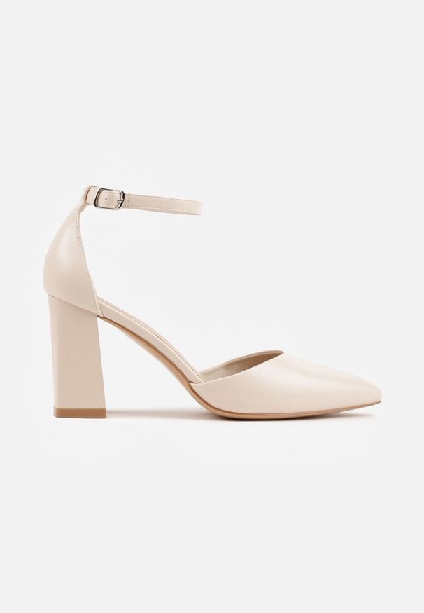 Renee - Beżowe Czółenka na Słupku w Klasycznym Stylu ze Szpiczastym Noskiem Zelelle. Nosek buta: szpiczasty. Kolor: beżowy. Wzór: gładki. Obcas: na słupku. Styl: klasyczny