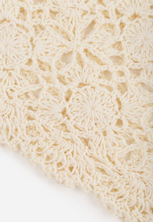 Renee - Beżowa Ażurowa Czapka z Bawełny o Nieregularnej Linii w Szydełkowym Stylu Damote. Kolor: beżowy. Materiał: bawełna. Wzór: ażurowy. Styl: elegancki