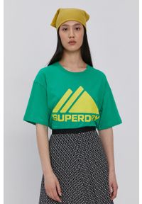 Superdry - T-shirt bawełniany. Okazja: na co dzień. Kolor: zielony. Materiał: bawełna. Wzór: nadruk. Styl: casual
