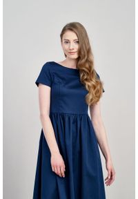 Marie Zélie - Sukienka Melania bawełna z elastanem granatowa. Kolor: niebieski. Materiał: bawełna, elastan. Długość rękawa: krótki rękaw #4